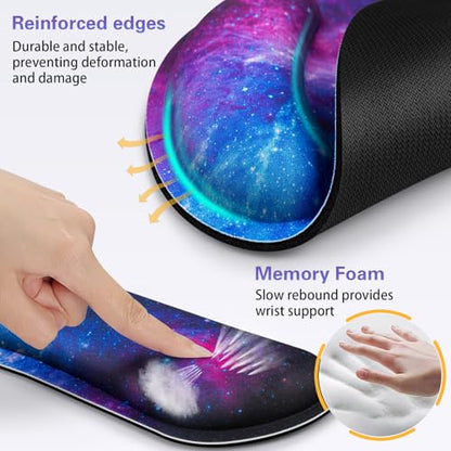 Desk Pad Galaxy, Mouse Pad with Wrist Rest, 3-in-1 Wrist Support Mousepad | Gaming Mat Pad with Anti-Skid Base,Ergonomic Memory Foam Keyboard Gel Wrist Rest, Office Desk Accessories - color: Galaxy