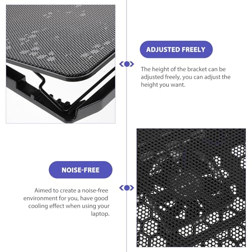 Kisangel Laptop Cooling Pad, 6 Fan Silent Cooler Stand for 15.6 in Notebook | Features blue LED lights, USB powered cooler stand with ergonomic, adjustable height, gaming, office, 14.1 x 10 inches