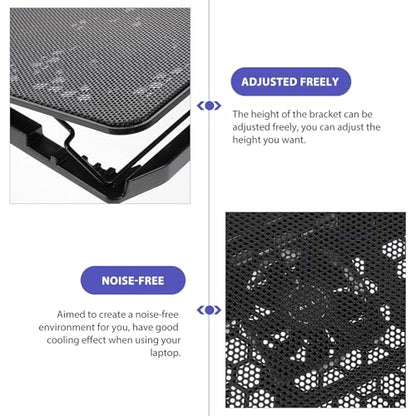 Kisangel Laptop Cooling Pad, 6 Fan Silent Cooler Stand for 15.6 in Notebook | Features blue LED lights, USB powered cooler stand with ergonomic, adjustable height, gaming, office, 14.1 x 10 inches