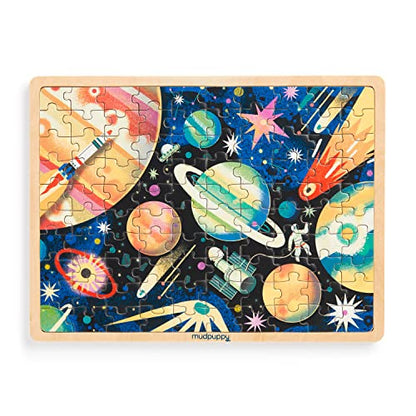 Mudpuppy Space Mission 100 Piece Wooden Puzzle for Kids, Ages 5+ | Outerspace Theme, Bright and Bold Illustrations, Sturdy Pieces, Display Stand Included, Room Décor - style: Space Mission