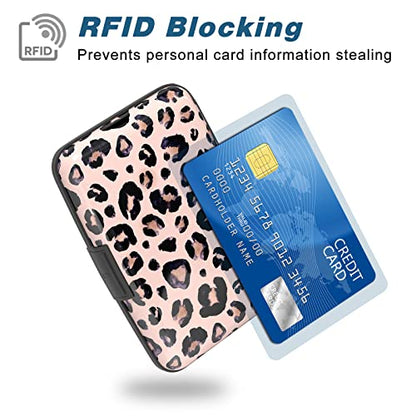 Credit Card Holder, Mini Aluminum Card Wallet RFID Blocking Slim Metal Hard Card Case for Women Men, Pink Leopard - color: Pink Leopard