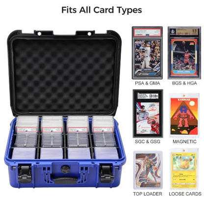 Sports Card Storage Box, Extra Large Graded Card Case, Waterproof Hard Case | Sports Card Case with 8 Adjustable Dividers; Fits All PSA, BGS, SGC, CGC and CSG Slabs, Top Loaders and Magnetic Card Holders - color: Extra-Large Capacity / Black＆Blue