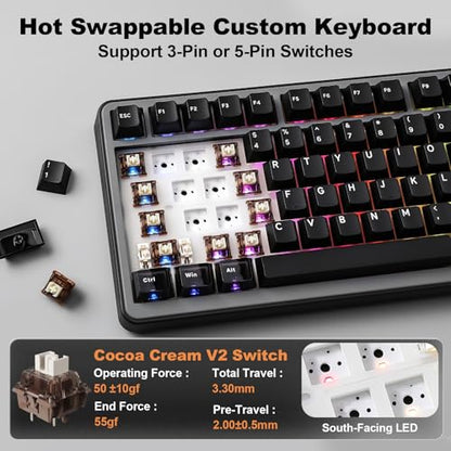 YUNZII B75 PRO MAX QMK/VIA Wireless Mechanical Keyboard | 75% Layout with Screen and Knob, Custom Hot Swap, Gasket, Creamy Switches, for Win/Mac (Black, Cocoa Cream V2 Switch) - color: Black, size: Cocoa Cream V2 Switch