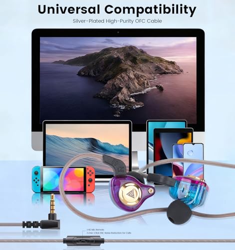 Wired Gaming Headphones IEM Earphones with 1DD，QKZ Ak6 SRS in Ear Monitor, HiFi Earbuds, Crystal Clear Hi-Res Sound with Microphone&New 11mm Dynamic Driver for Gaming,Video Musicians, Singers - color: Purple