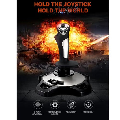 Yunseity USB Gaming Flight Simulator Game Controller with Vibration Function and Throttle Control, Wired Flight Stick for PC VISTA 7 8 10 Computer Laptop