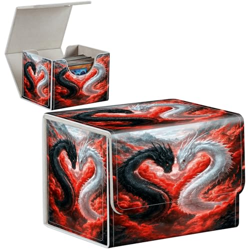 PU Leather Deck Box for MTG Commander Cards, Fits 100+ Double Sleeved Cards, Secure Magnetic Trading Card Storage Case for TCG CCG,Dragon Heart Yin Yang - color: Dragon Heart Yin Yang