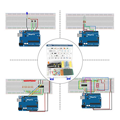 Electronics Component Fun Kit w/E-Book, Upgraded Electronic Starter Kit with Breadboard, Jumper Wires, PCB Soldering Kit, LEDs & Resistor Kit for Arduino, Raspberry Pi, ESP32, ESP8266