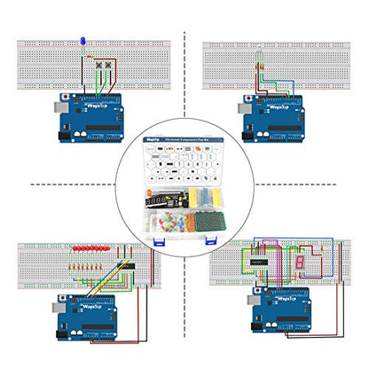 Electronics Component Fun Kit w/E-Book, Upgraded Electronic Starter Kit with Breadboard, Jumper Wires, PCB Soldering Kit, LEDs & Resistor Kit for Arduino, Raspberry Pi, ESP32, ESP8266