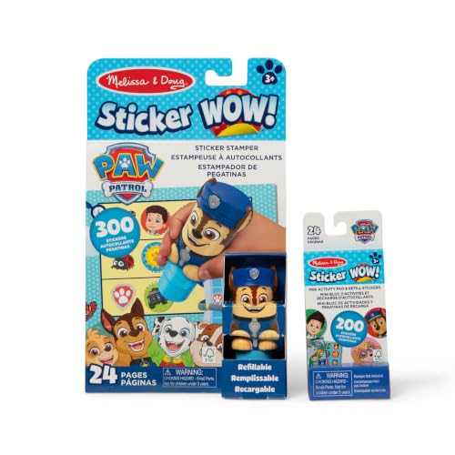 Melissa & Doug Sticker Wow! PAW Patrol Chase, Stamper Activity Book Toy | 500 Surprise Stickers, Mini Pad, Chase Stamper Toy, Mess-Free Travel Toys, Arts & Crafts, Preschool Toys for Kids, Ages 3+ - size: Bundle