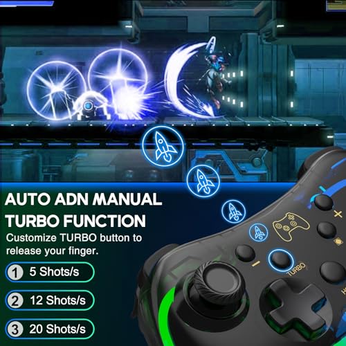 ELISWEEN Switch Controller for Nintendo Switch/OLED/Lite, Replacement for Nintendo Switch Pro Controller Support PC & Android/iOS with Cool RGB LED, Wireless Switch Controller with Turbo,Vibration - color: Dark Brown Light