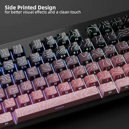 FunHub Shine Through PBT Keycaps - Pink Side Printed DoubleShot Keycaps Set 133 Keys 60 65 75 100 Percent Cherry Profile,Gradient Topographic RGB Backlit Key Caps for MX Full Size Mechanial Keyboards - color: Pink