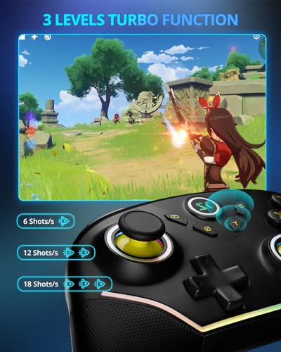 Multi-Platform Wireless Controller, PC Gaming Controller with 2.4G Adpater/Hall Joysticks/Hall Triggers/1200 mAh Battery/4 Programmable Buttons/RGB Lighting, Compatible with PC Windows 7/8.1/10/11, Switch/OLED/Lite, iOS, Android, Steam-Black - color: Blac