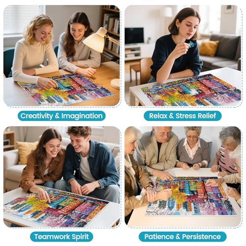 500 Piece Puzzles for Adults, Sparkling City Landscapes Puzzle for Teens Adults Seniors, Colorful Summer Street Jigsaw Puzzle 500 Pieces, Cute Puzzle with Letters on Back,Challenging Family Game Gifts - style: Sparkling City