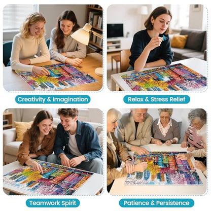 500 Piece Puzzles for Adults, Sparkling City Landscapes Puzzle for Teens Adults Seniors, Colorful Summer Street Jigsaw Puzzle 500 Pieces, Cute Puzzle with Letters on Back,Challenging Family Game Gifts - style: Sparkling City