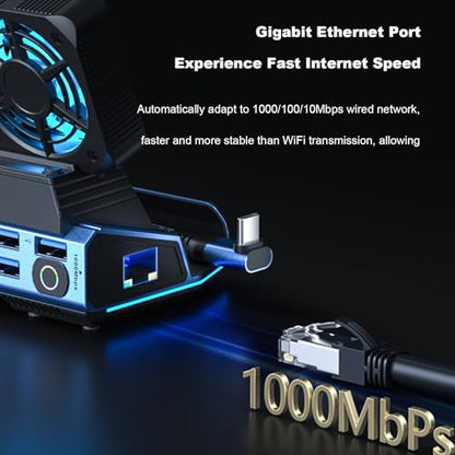 Zunate 9 in1 USB C Docking Station with Dual Cooling Fans, 4K 60Hz HDMI, 100W PD, Gigabit Ethernet, 6 USB Ports, Foldable Stand for Handheld Consoles