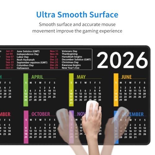 2026 Calendar Mouse Pad XL Extended Desk Mat, Computer Mousepad | Calendar With Holidays Non Slip Rubber, Base Stitched Edge, Gaming Pc Large Mice Pad 31.5 x 11.8 Inch - color: 2026 Calendar With Holidays