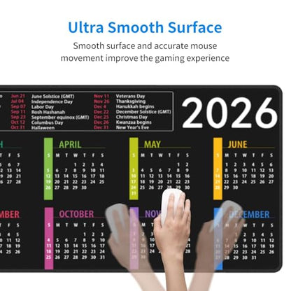 2026 Calendar Mouse Pad XL Extended Desk Mat, Computer Mousepad | Calendar With Holidays Non Slip Rubber, Base Stitched Edge, Gaming Pc Large Mice Pad 31.5 x 11.8 Inch - color: 2026 Calendar With Holidays