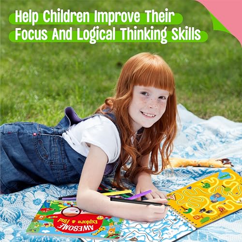 SpriteGru 2 Travel Game Pads, 60 Dry Erase Activities Games Reusable & Erasable Book, Fun Brain Challenge Games Interesting Educational Toy and Learning Tool for Road Trip Airplane Travel - style: Maze & Find