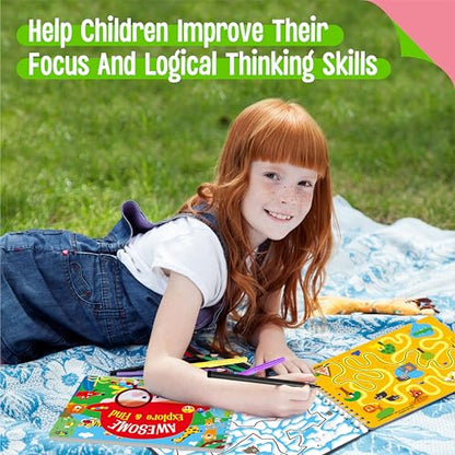 SpriteGru 2 Travel Game Pads, 60 Dry Erase Activities Games Reusable & Erasable Book, Fun Brain Challenge Games Interesting Educational Toy and Learning Tool for Road Trip Airplane Travel - style: Maze & Find