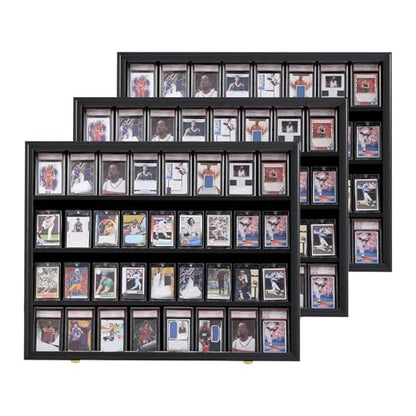 VERANI 36 Graded Sports Baseball Card Display Case Wall Mount Black 3PC | Lockable Trading Card Wall Cabinet,98% UV Block Acrylic Panel,Premium Wood Frame,Vertical Wall Mount Only - size: Large-Horizontal-Black-3Pack