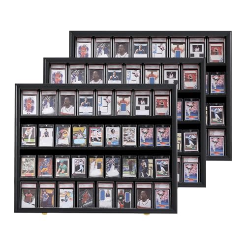 VERANI 36 Graded Sports Baseball Card Display Case Wall Mount Black 3PC | Lockable Trading Card Wall Cabinet,98% UV Block Acrylic Panel,Premium Wood Frame,Vertical Wall Mount Only - size: Large-Horizontal-Black-3Pack