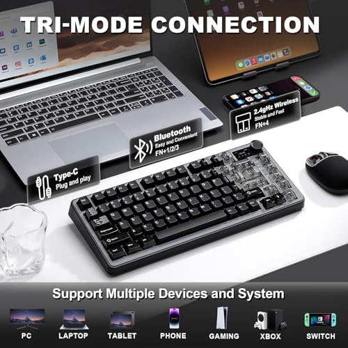 YUNZII B75 PRO MAX QMK/VIA Wireless Mechanical Keyboard | 75% Layout with Screen and Knob, Custom Hot Swap, Gasket, Creamy Switches, for Win/Mac (Black, Cocoa Cream V2 Switch) - color: Black, size: Cocoa Cream V2 Switch