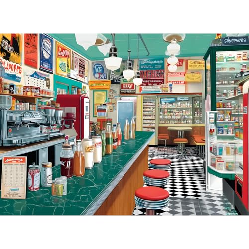 Jigsaw Puzzle 500 Piece for Adults,Fun Colorful Summer Iced Drinks Puzzles | Retro Soda Shop Diner Puzzles Letter on Back,Nterlock Perfectly Frameable,Challenging Perfect Birthday Party Gifts,20.5x15 In - style: Quiet Bar