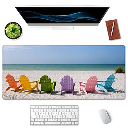 SSOIU Desk Mat, Extended Gaming Mouse Pad (35.5x15.7 in), Large Non-Slip Rubber Base Mousepad with Stitched Edges, Waterproof Keyboard Mouse Mat for Work, Game, Office, Home - Beach and Ocean Scenics - color: Beach and Ocean Scenics