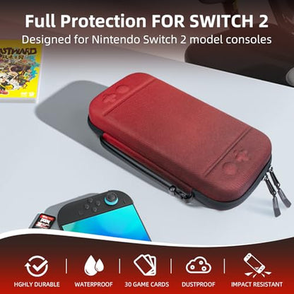 BRHE Switch 2 Carry Case Compatible with Nintendo Switch 2 Console | Large Capacity Switch 2 Case, Travel Bag for Switch 2 Console & Accessories, 30 Game Card Slots (Black Red Gradient) - color: Black Red Gradient