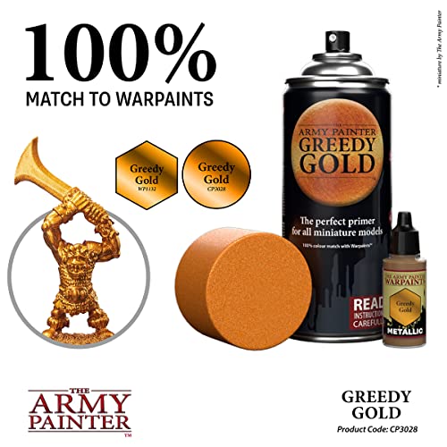 The Army Painter, Colour Primer Greedy Gold, 400 ml spray acrilico | Primer oro per dipingere miniature Warhammer e Dungeons and Dragons - color: Greedy Gold