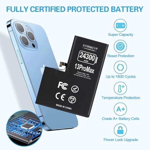 XYIRMCYF 24300mAh Super Capacity Battery Compatible with iPhone 13 Pro Max, 0 Cycle Li-Polymer Replacement Battery for iPhone 13 Pro Max, with Professional Repair Tool Kit - color: 13Promax-24300