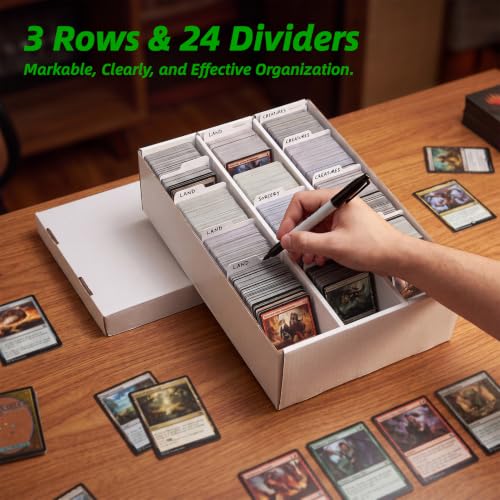 Calenzana 2400-Count Trading Cardboard Card Storage Boxes 2 Pack, 3 Row White Card Box with 24 Dividers, MTG, TCG Card Organizer - size: 3 Row-2 Pack