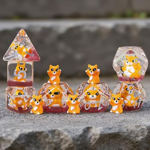 DND Resin Raccoon Dice Set, Red D&D Polyhedral Dice for Dungeons and Dragons RPG, MTG Role Playing Games D and D Dice 7pc D20 D12 D10 D8 D6 D4 for Ages 15 and Up - color: Raccoon1