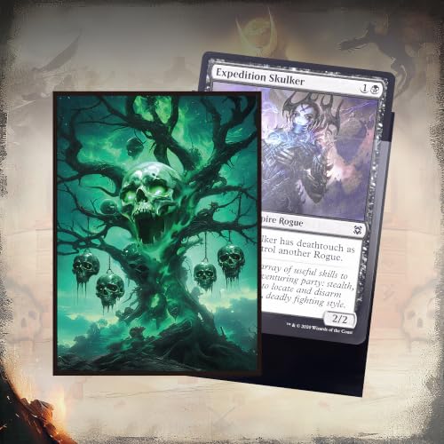 Kabinka MTG Card Sleeves - 100 Standard Size Pack Clear Front & Matte Finish Back with Skull Tree, Premium Sleeves for Magic The Gathering TCG