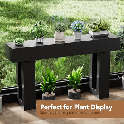 63 Inch Long Console Table, Narrow Rectangular Sofa Table Behind The Couch, Farmhouse Entryway Table for Entrance, Hallway, Living Room (Black) - color: Black, style: No Socket