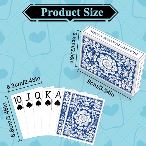 Plastic Playing Cards Waterproof Cards Poker Card 2 Pack Playing Card Large Print for Adults Seniors, Deck of Card Set Poker Cards for Beach Trip Pool Party Games (Blue) - color: Blue