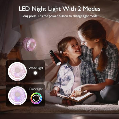 Momcozy 8000mAh Portable Stroller Fan, 27H Ultra-long Battery Life Detachable 4 Speed 360°Rotate LED Night Light with 2 Modes, USB Rechargeable Handheld Cooling Fan for Travel/Car Seat/Bedroom - color: Pink