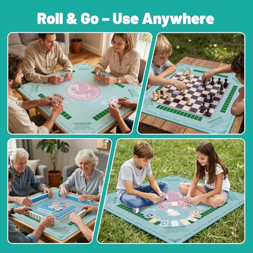 Mahjong Mat for Table,32.4"x32.4"Rubber American Mahjong Cover with Carrying Bag,Non-Slip Noise Reduction Gaming Mat for Poker/Cards/Board Games/Tile Games(Green) - color: Cl-green