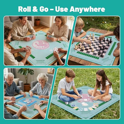 Mahjong Mat for Table,32.4"x32.4"Rubber American Mahjong Cover with Carrying Bag,Non-Slip Noise Reduction Gaming Mat for Poker/Cards/Board Games/Tile Games(Green) - color: Cl-green