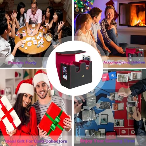 MTG Commander Deck Box, Trading Card Storage Box with Handle & Dice Tray Holds to 230+ Double Sleeved Cards, Durable Button Design Double Deck Box Suitable for CCG/TCG/Sports Cards (Black&Red)