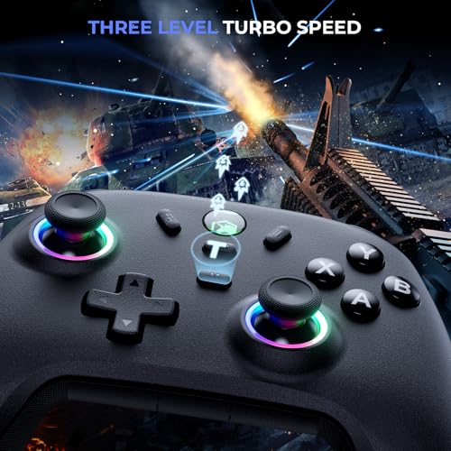 ECHTPower Wireless PC Gaming Controller - Hall Effect Joystick, 2.4G & Wired 1000Hz Polling Rate, 800mAh Battery, Adjustable Turbo/Vibration - for PC/Switch/iOS/Android - color: Black