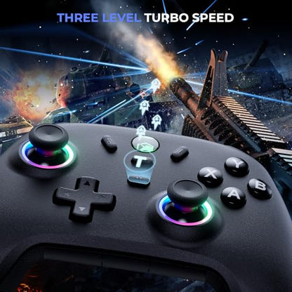 ECHTPower Wireless PC Gaming Controller - Hall Effect Joystick, 2.4G & Wired 1000Hz Polling Rate, 800mAh Battery, Adjustable Turbo/Vibration - for PC/Switch/iOS/Android - color: Black