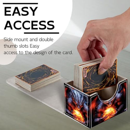 Trading Card Storage Box, Holds 100+ for MTG Cards, Premium PU Leather with Magnetic Closure, Dragon Holding Fiery Sphere Durable Deck Box for Magic the Gathering, Trading Card Games - color: Dragon Holding Fiery Sphere