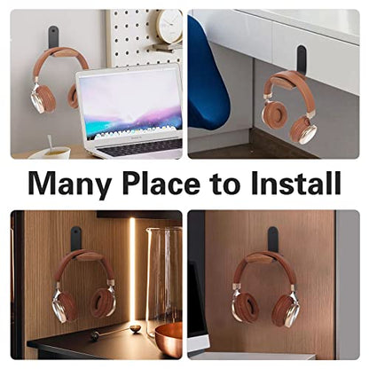 Walnut Wood Headphone Wall Mount, Wide Curved Headband Support (2 Pack) | Elegant Headphone Display, Protects Headbands from Creases, Aluminum Bracket, Adhesive or Screw Mount, Fits Gaming Headsets - color: Walnut Wood, 2 Pack