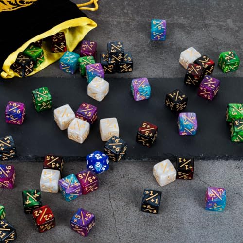 82 Pack Magic The Gathering Counter Dice Set 72 Pcs D6 MTG Dice Life Counters Tokens for Magic Card Game Accessories with 3 Pcs Rolling Dice 7 Pcs Drawstring Bags - color: 6 Colors