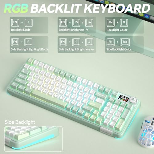 SOLAKAKA A99 Pro Wireless Mechanical Keyboard with BT5.0/2.4GHz/USB-C, LCD Screen & Metal Knob, Gasket-Mounted Gaming Keyboard, Full Hot-Swappable, RGB Creamy Keyboard for Win/Mac - color: MintGreen