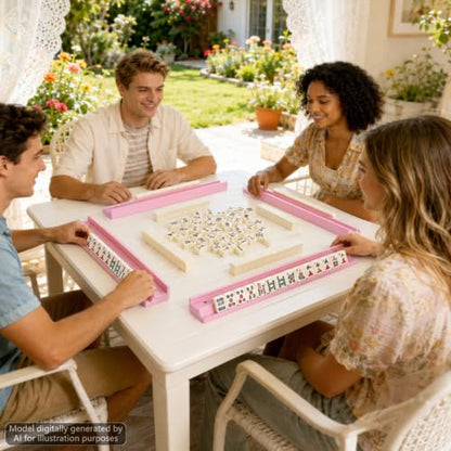 5Pcs Mahjong Racks with Pushers Wooden American Mahjong Tile Pushers and Racks Set with Mah Jong Rack Drawstring Bag Mah Jong Accessories for Players Gifts Home Game Night Party Supplies (Pink) - color: Pink