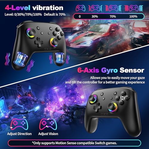 Wireless Switch 2 Controller with Wake-up/C-Key, For Switch 2/1/Lite/OLED/PC/iPad/iPhone/Mac/Android/Steam/TV,Bluetooth Game Controller with Macro/Turbo/Hall Effect Joystick/1000mAh Battery/Vibration/Motion Control
