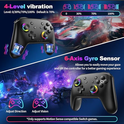 Wireless Switch 2 Controller with Wake-up/C-Key, For Switch 2/1/Lite/OLED/PC/iPad/iPhone/Mac/Android/Steam/TV,Bluetooth Game Controller with Macro/Turbo/Hall Effect Joystick/1000mAh Battery/Vibration/Motion Control
