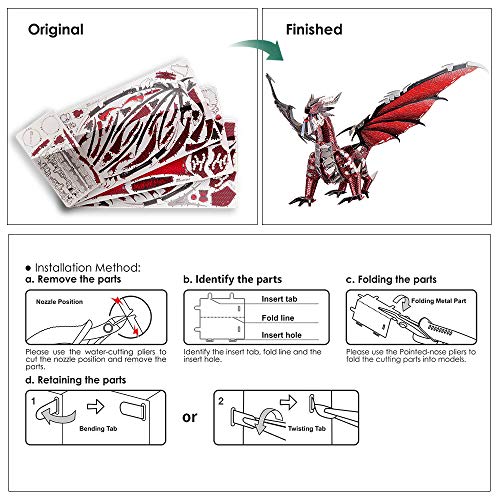 Piececool 3D Metal Model Kits-Black Dragon King, DIY 3D Puzzles for Adults Brain Teaser Puzzles for Teens, Great Birthday New Year Gifts, 107 Pcs - color: Blackred
